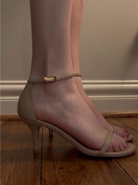 Stuart Weitzman Beige Nude Ankle-Strap Kitten Heels